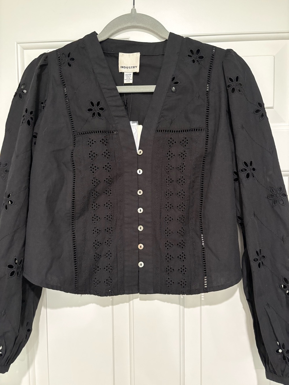 Industry XS eyelet puff sleeve top